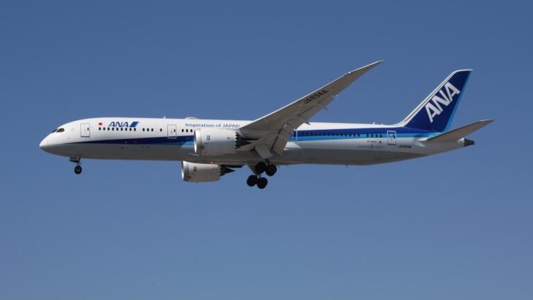 ロサンゼルス国際空港へ着陸進入するANAのBoeing 787-9